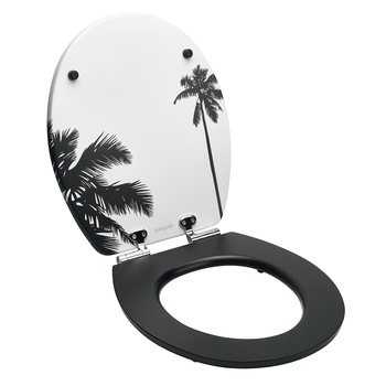 Capac WC Wirquin Trendy Line Diplomat Palm Trees, soft close, cu balamale inox, MDF, 3.4 kg Capac WC Wirquin Trendy Line Diplomat Palm Trees, soft close, cu balamale inox, MDF, 3.4 kg