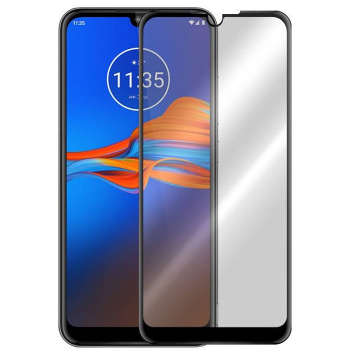 G-Tech фолио, съвместимо с Motorola Moto E6S 2020, Лепило по цялата повърхност, Пълно покритие, AGC стъкло, Черен