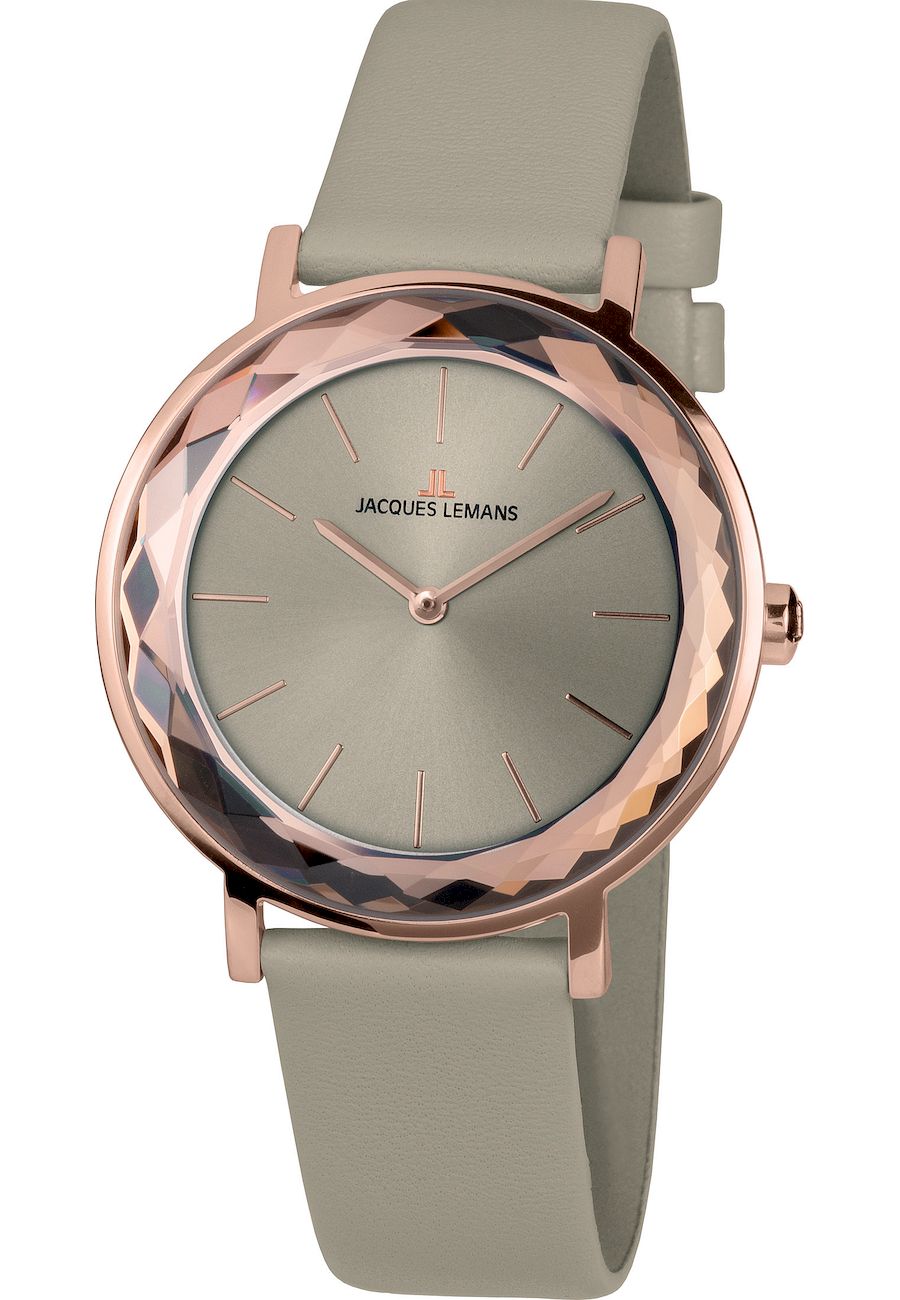 Ceas dama, Jacques Lemans, 1-2054D, Curea din piele, 37 mm, 5 ATM, Crem/Rose Gold