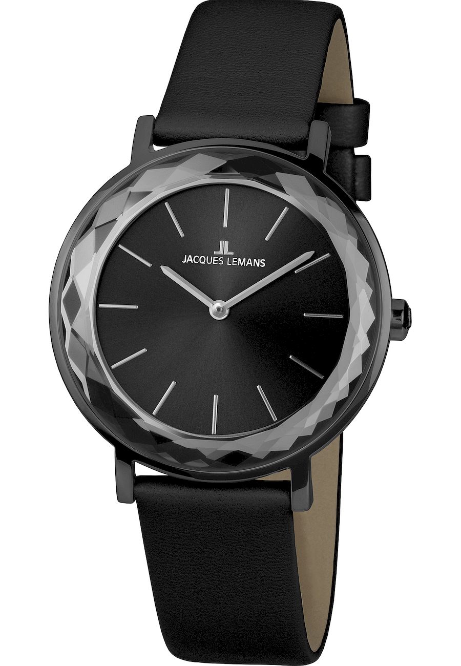 Ceas dama, Jacques Lemans, 1-2054C, Curea din piele, Carcasa din otel inoxidabil, 37 mm, 5 ATM, Negru
