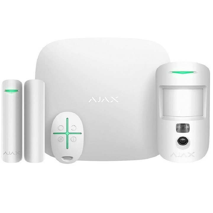 Sistem de detectie la efractie wireless cu verificare video, Ajax StarterKit Cam Plus alb