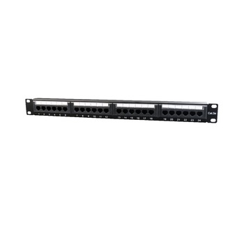 Patch panel Gembird 24 porturi, Cat5e, 1U pentru rack 19″, suport posterior pentru gestionare cabluri, Negru Patch panel Gembird 24 porturi, Cat5e, 1U pentru rack 19″, suport posterior pentru gestionare cabluri, Negru