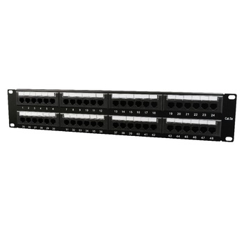 Patch panel Gembird 48 porturi, Cat5e, 2U pentru rack 19″, suport posterior pentru gestionare cabluri, Negru Patch panel Gembird 48 porturi, Cat5e, 2U pentru rack 19″, suport posterior pentru gestionare cabluri, Negru