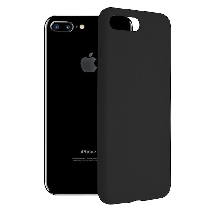 AZIAO dupla szerkezetű védőtok iPhone 7 Plus / 8 Plus telefonhoz, finom karcolásgátló mikroszálas belső és tapadásgátló szilikon ütéscsillapító külső, titán fekete