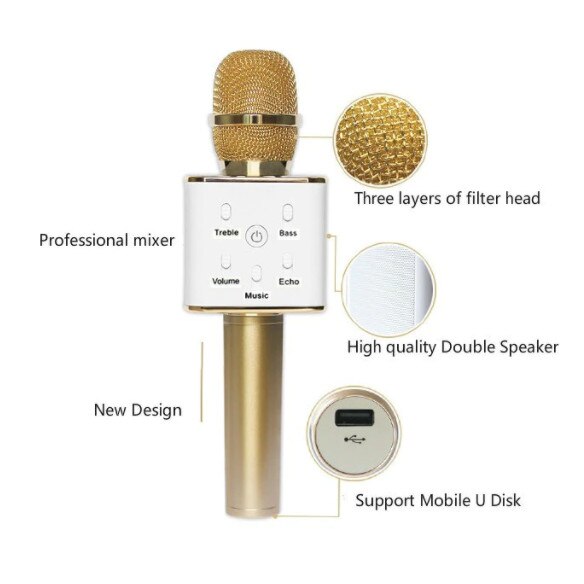 Microfon Wireless Gold Cu Sistem Karaoke Boxa Incorporata Bluetooth Vimag Emag Ro