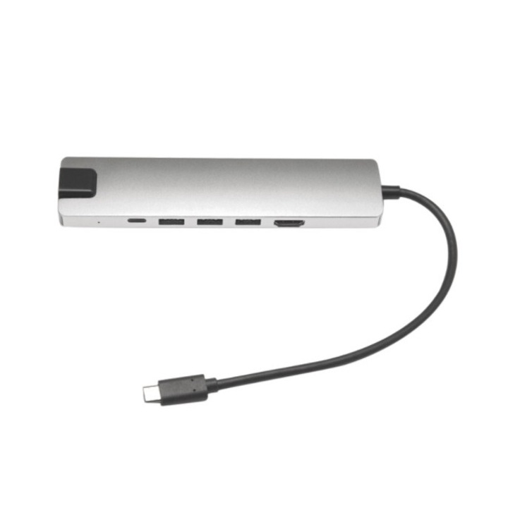 USB-C HUB Docking aluminium cu USB 3.0, Type C, Type C PD, HDMI, Giga LAN, SD TF Card Reader ULC868+