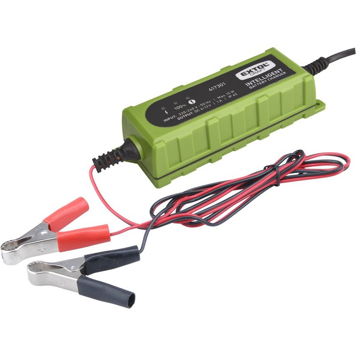 Extol 417301 Autós akkutöltő, 1A, 4-100Ah, DC 12V/6V