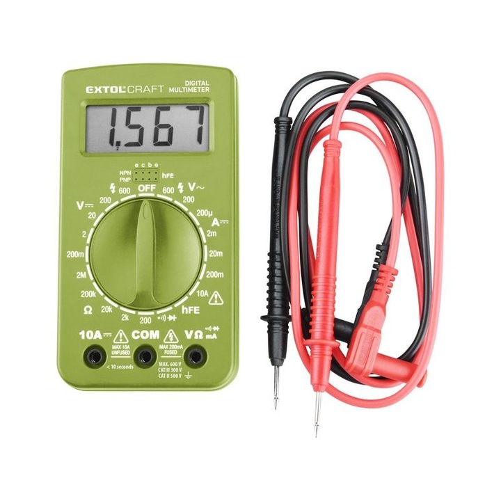 EXTOL 600011 Digitális multiméter, Amper/Volt/Ohm mérő, 1 db 9V elem