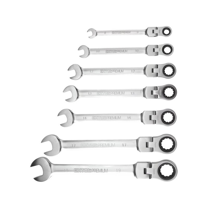 Extol 8816105 Csuklós racsnis csillag-villáskulcs készlet, 7 darabos