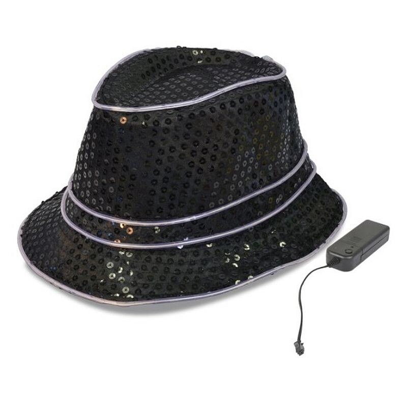 Palarie luminoasa, ProCart, cu fir El Wire alb si paiete, unisex, 3 moduri iluminare