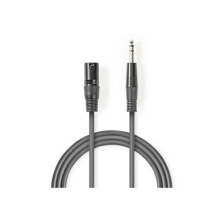 Sztereó XLR kábel Nedis XLR 3pin apa csatlakozó - 6,5 mm-es apa csatlakozó 5m szürke