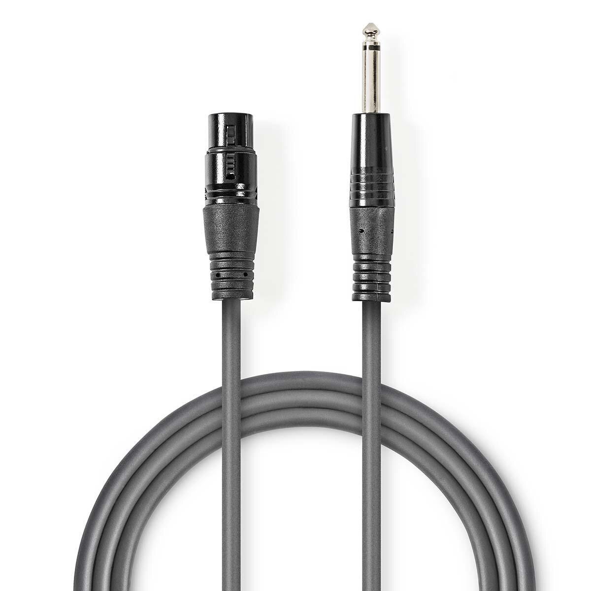 Cablu audio XLR 3pini mama - jack 6.3 tata 5m, gri, Nedis