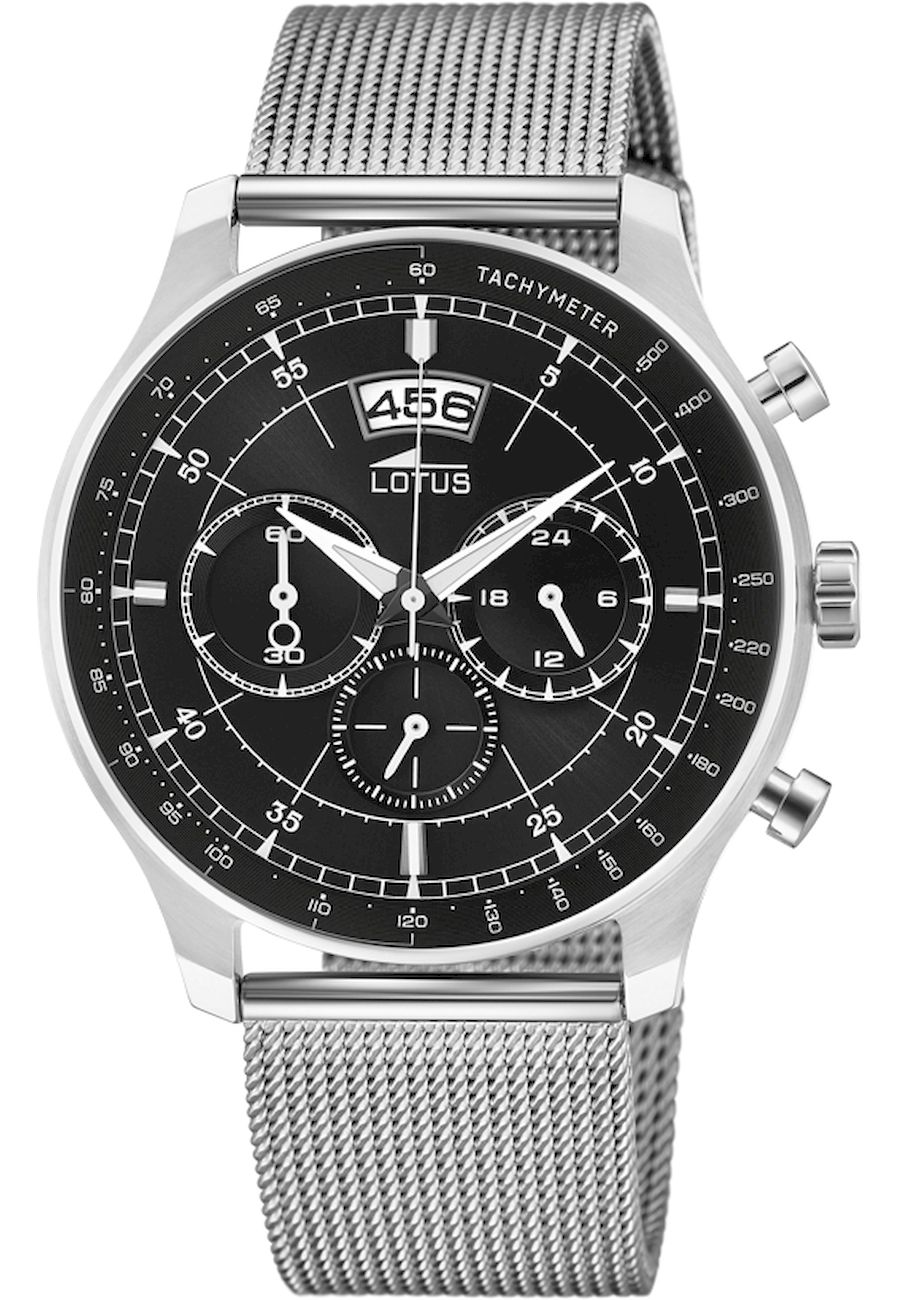 Ceas analogic, Lotus, 10138/4, Cronograf, Quartz, 3 ATM, 44 mm, Argintiu/Negru