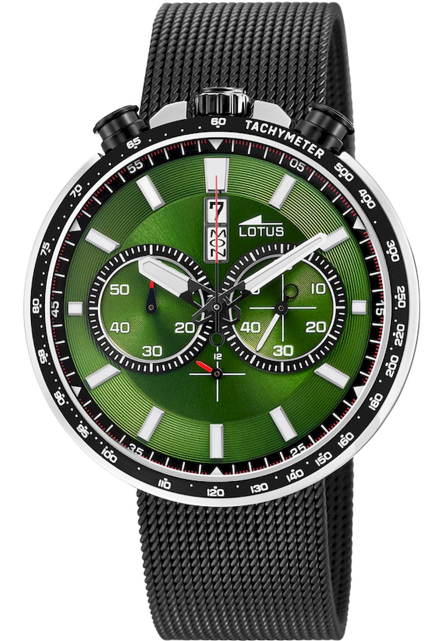 Ceas analogic, Lotus, 10139/2, Quartz, Cronograf, 3 ATM, 45 mm, Negru/Verde