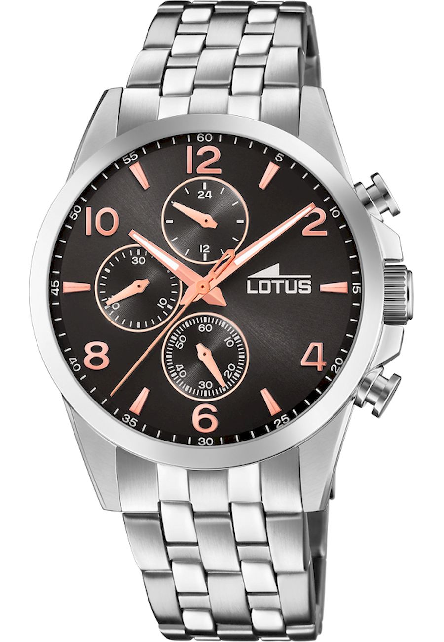 Ceas analogic, Lotus, 18629/3, Quartz, Cronograf, 10 ATM, 41 mm, Argintiu/Negru
