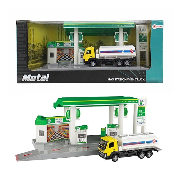 Set de joaca Toi-Toys - Metal, benzinarie cu cisterna