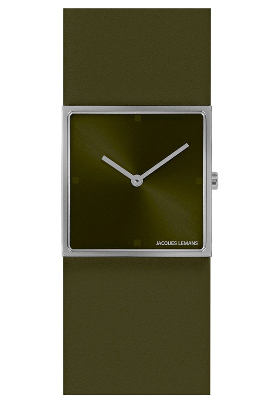 Ceas dama, Jacques Lemans, 1-2057V, Curea de piele, Carcasa din otel inoxidabil, 30 mm, 5 ATM, Verde kaki