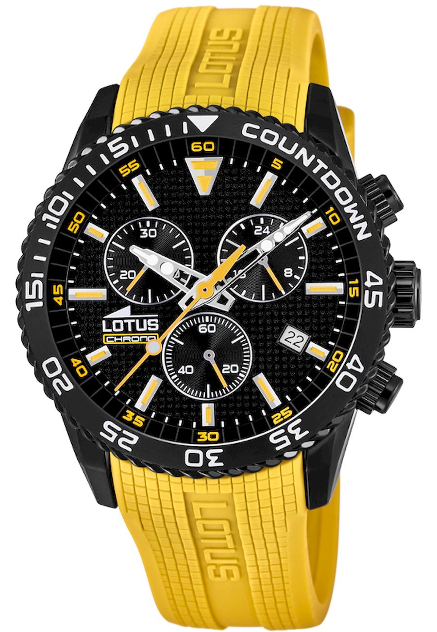Ceas analogic, Lotus, 18672/4, Unisex, Cronograf, Negru/Galben