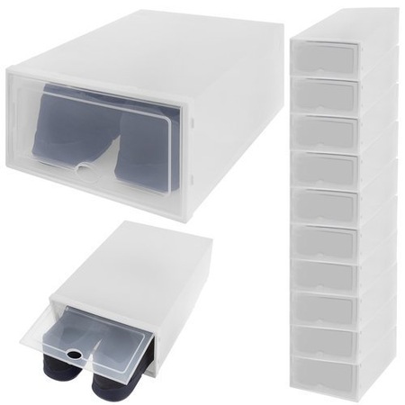 Set 10 cutii organizatoare pentru depozitare incaltaminte, 37x24x14 cm, transparent