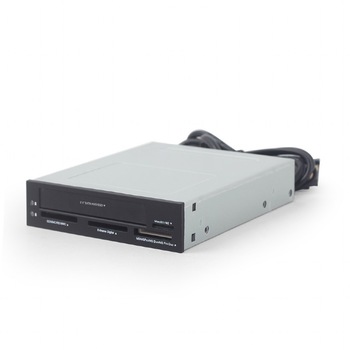 Card reader intern Gembird, interfata S-ATA, citeste/scrie SD, micro SD, MMC, RS-MMC, MS, metalic, Negru Card reader intern Gembird, interfata S-ATA, citeste/scrie SD, micro SD, MMC, RS-MMC, MS, metalic, Negru