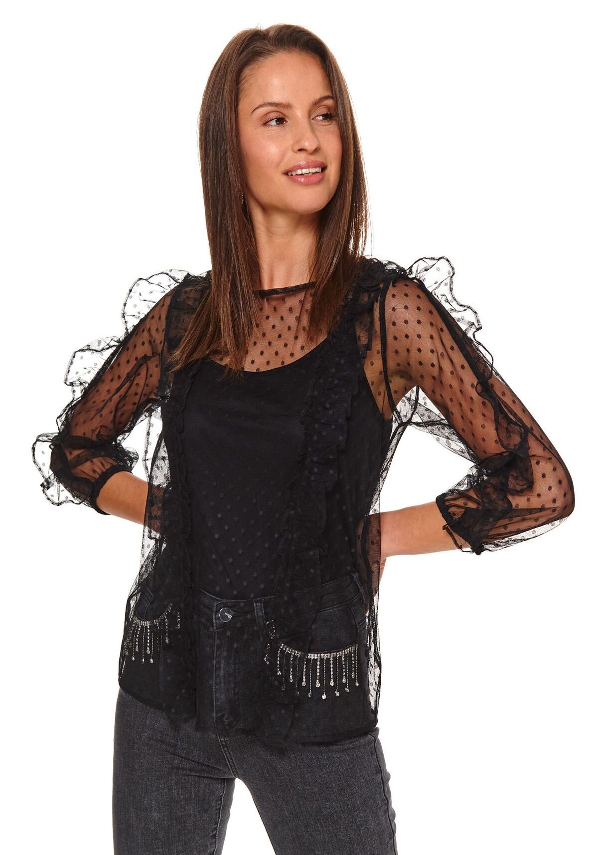 Bluza cu maneci lungi pentru femei, TOP SECRET, SBD1270, Negru