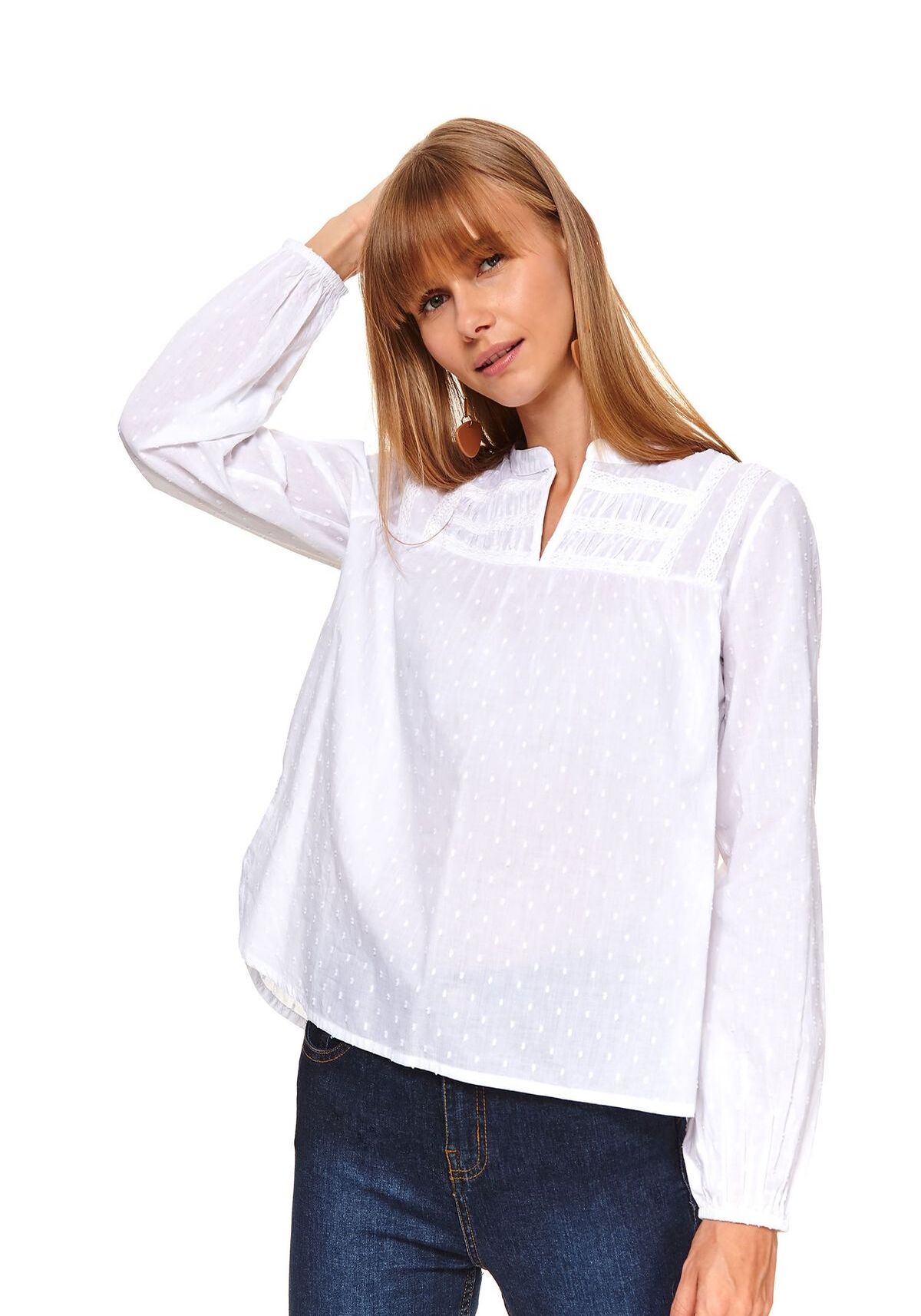 Bluza cu maneci lungi pentru femei, TOP SECRET, SBD1258, Alb