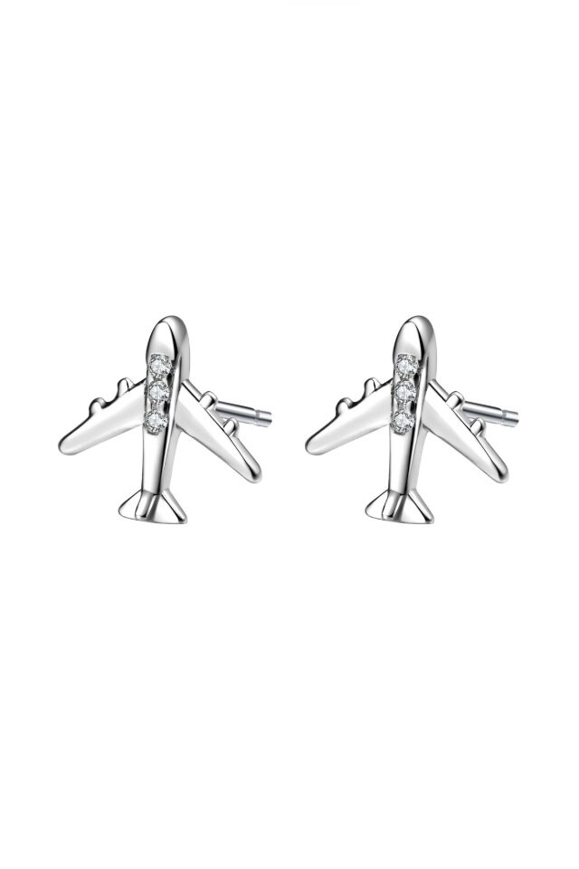 Cercei din argint 925 Zircon Plane cu pietre de zirconiu si cheita din argint, ideali cadou, aniversare, sarbatori, martisor