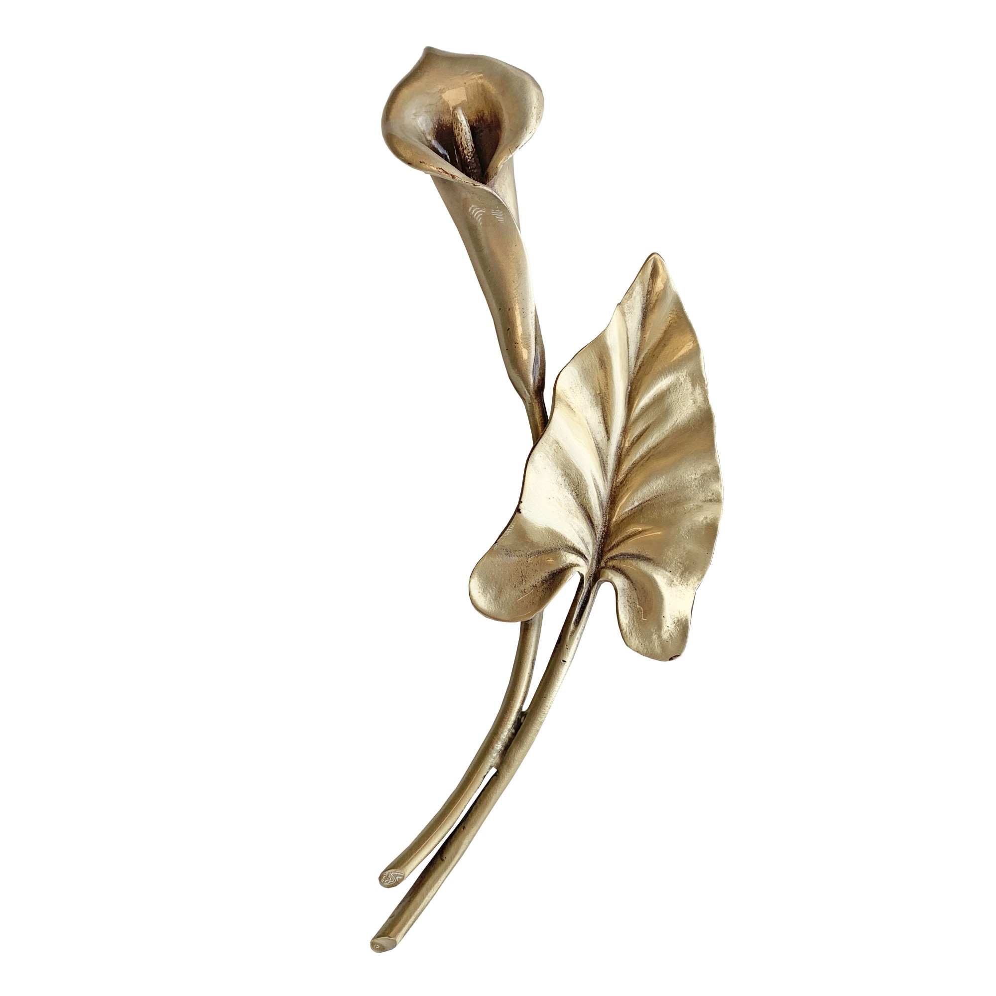 Floare cu frunza, bronz, 28x10cm, auriu antichizat, GRS-AF24