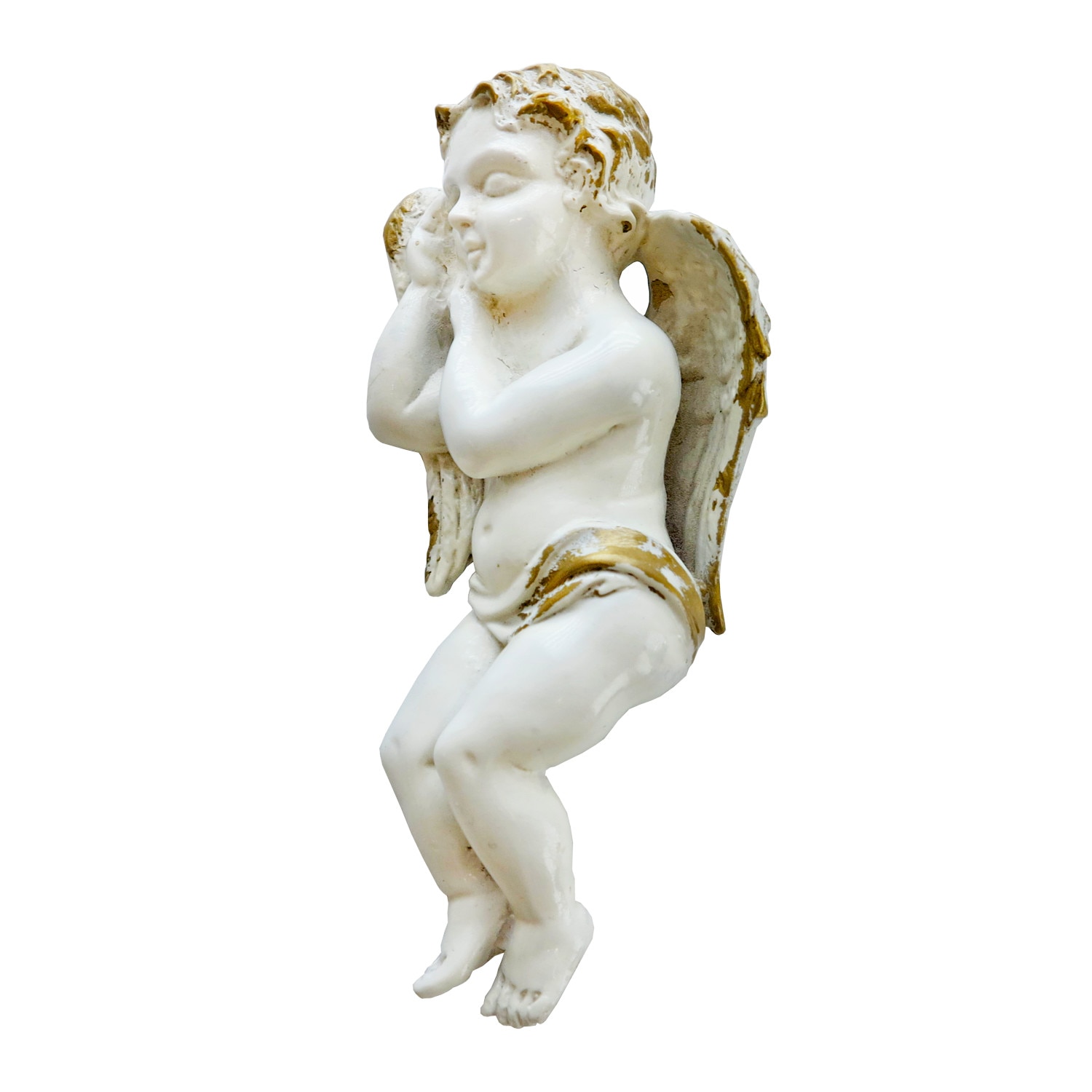 Statueta ingeras dormind, bronz, 14x6cm, alb antichizat, GRS-AF21