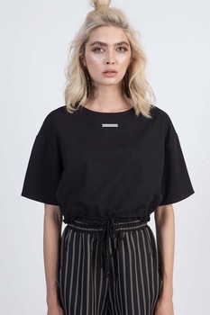 Instinctive, Tricou crop cu snur de ajustare, Negru, S-M Instinctive, Tricou crop cu snur de ajustare, Negru, S-M