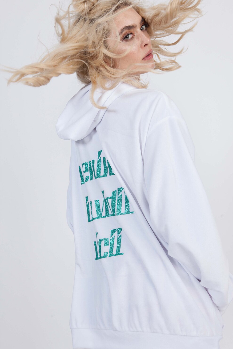 Instinctive, Hanorac lejer cu imprimeu text, Alb optic/verde persan, S-M