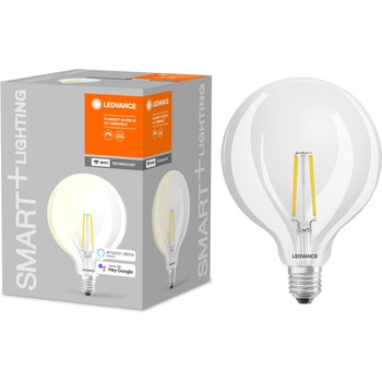 Bec LED inteligent Ledvance Smart+ Wi-Fi, filament, dimabil, E27, 5.5W (60W), 806 lm, lumina calda (2700K), compatibil Google Assistant, Amazon Alexa Bec LED inteligent Ledvance Smart+ Wi-Fi, filament, dimabil, E27, 5.5W (60W), 806 lm, lumina calda (2700K), compatibil Google Assistant, Amazon Alexa