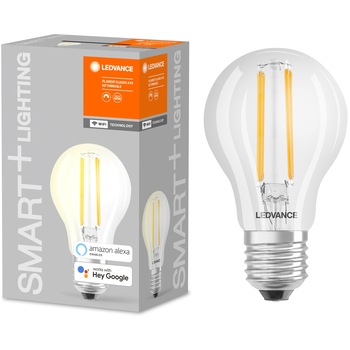 Bec LED inteligent Ledvance Smart+ Wi-Fi, filament, A60, dimabil, E27, 5.5W (60W), 806 lm, lumina calda (2700K), compatibil Google Assistant, Amazon Alexa Bec LED inteligent Ledvance Smart+ Wi-Fi, filament, A60, dimabil, E27, 5.5W (60W), 806 lm, lumina calda (2700K), compatibil Google Assistant, Amazon Alexa