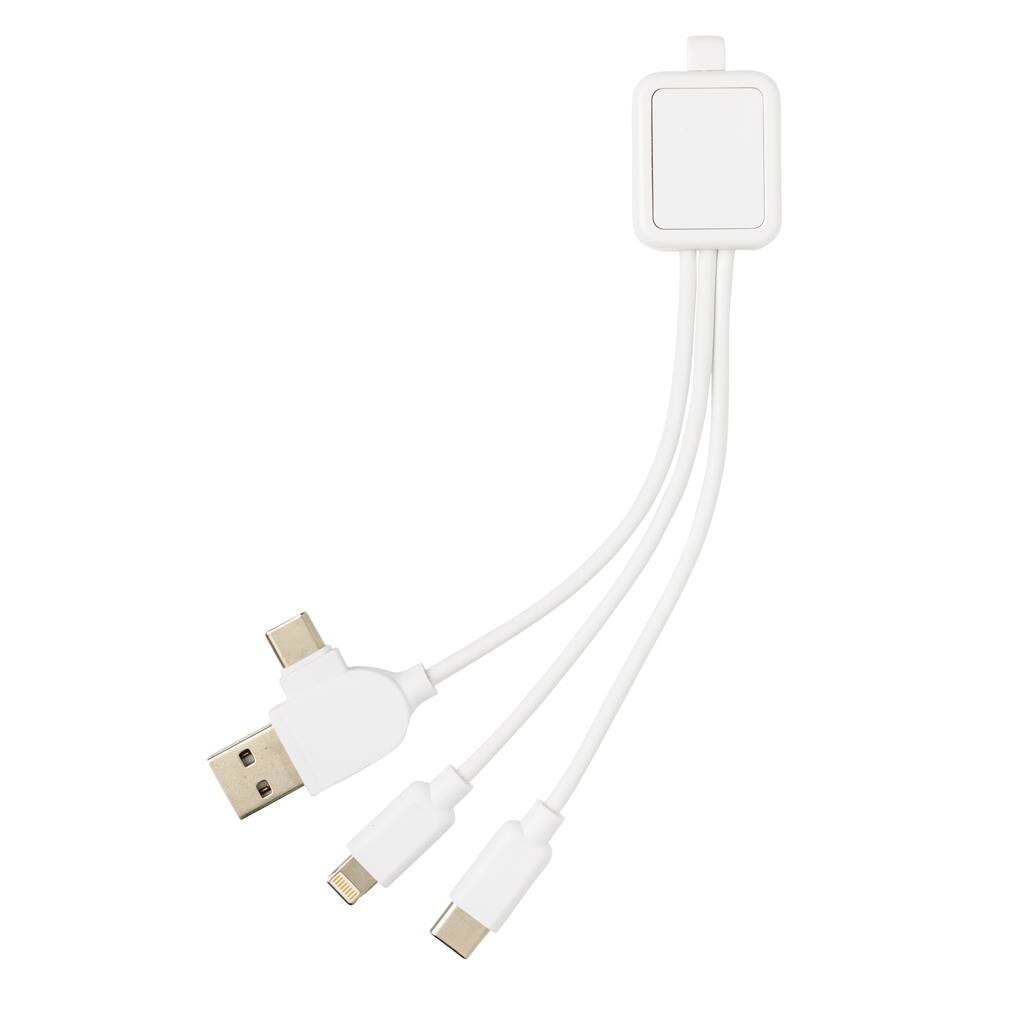 Cablu 6in1, Antimicrobian, Alb, Universal, 16.8 cm, Intrare de tip C, USB A, un tip C si mufa IOS/Android cu doua fete