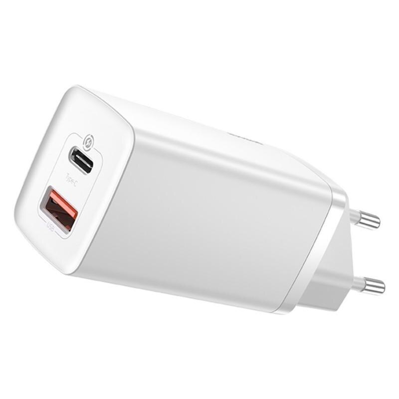 Incarcator retea Baseus GaN2 Lite, USB/USB-C, Quick Charge 4.0, Power Delivery 3.0, 65W, Alb