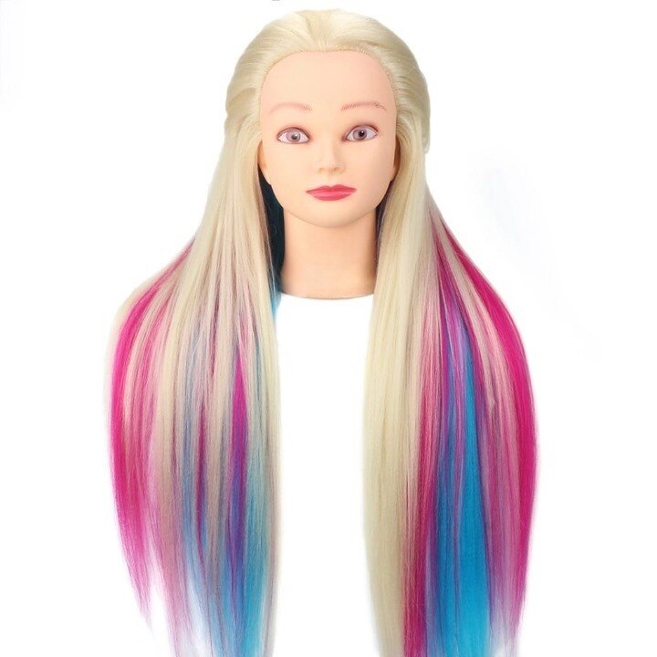 Cap Manechin Multicolor, 50% Natural 65 cm si Suport Prindere