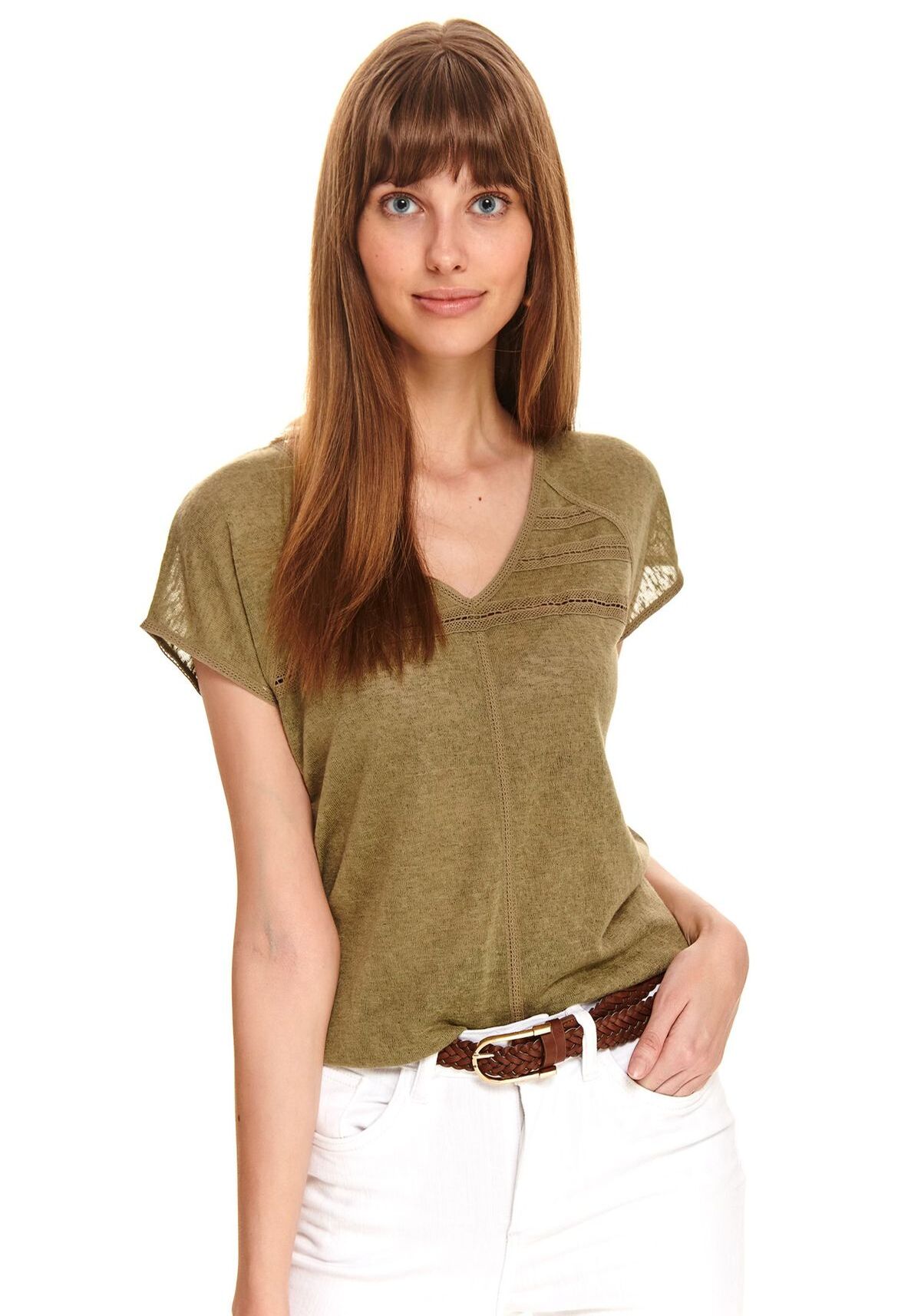 Bluza dama cu maneci scurte, TOP SECRET, SBK2625, Verde