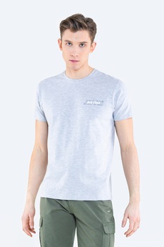 Big Star, Tricou din jerseu cu decolteu la baza gatului Meafavel, Gri melange Big Star, Tricou din jerseu cu decolteu la baza gatului Meafavel, Gri melange