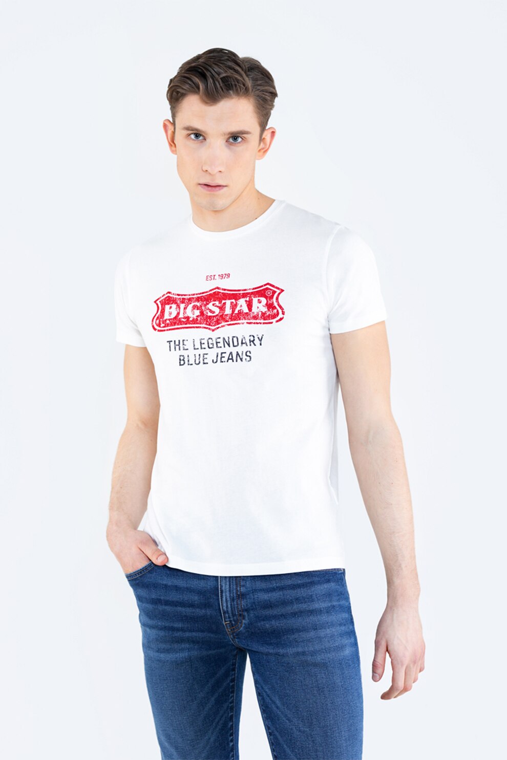 Big Star, Tricou cu imprimeu logo contrastant Millaner, Alb/Rosu