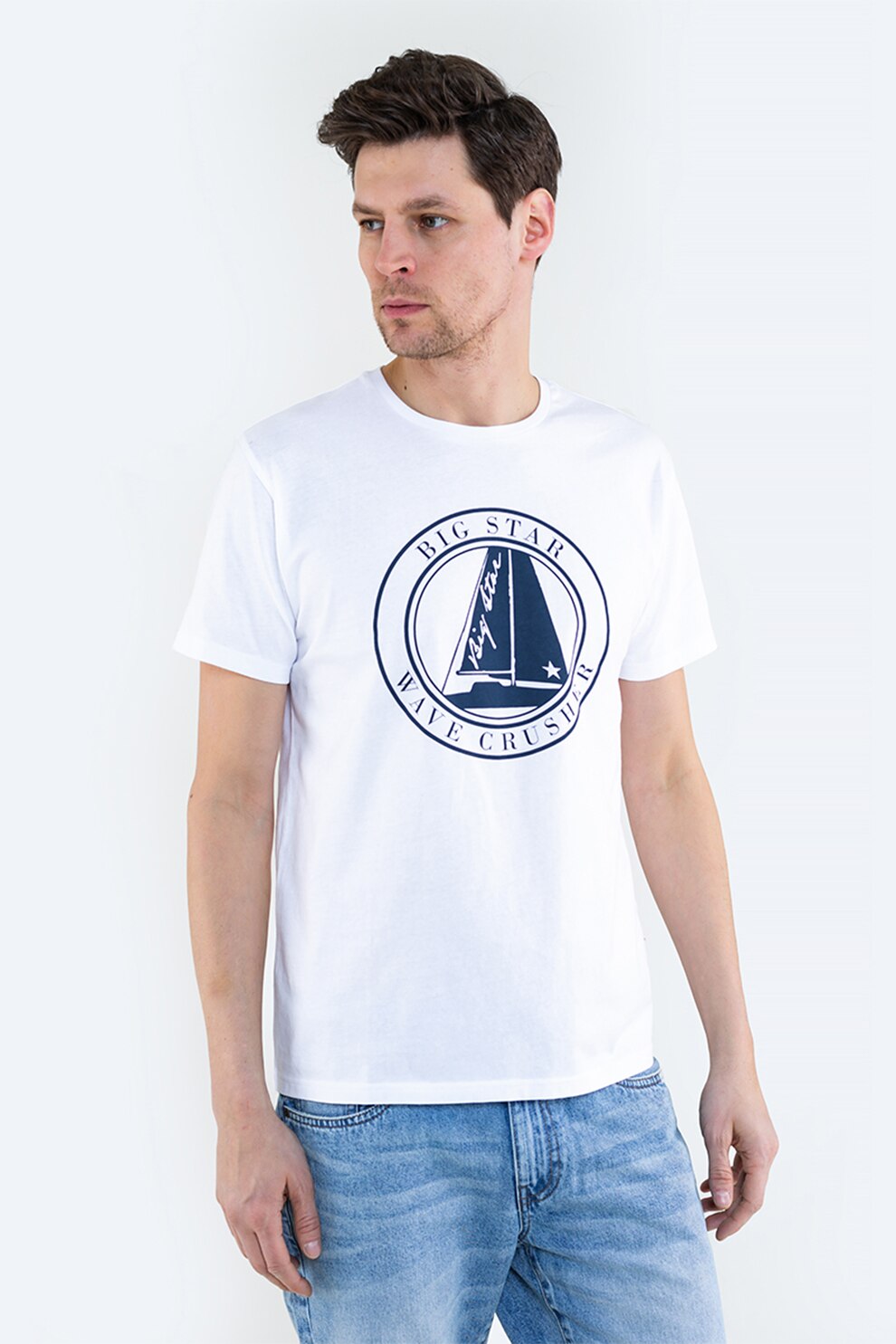 Big Star, Tricou cu imprimeu grafic, Alb/Bleumarin, S