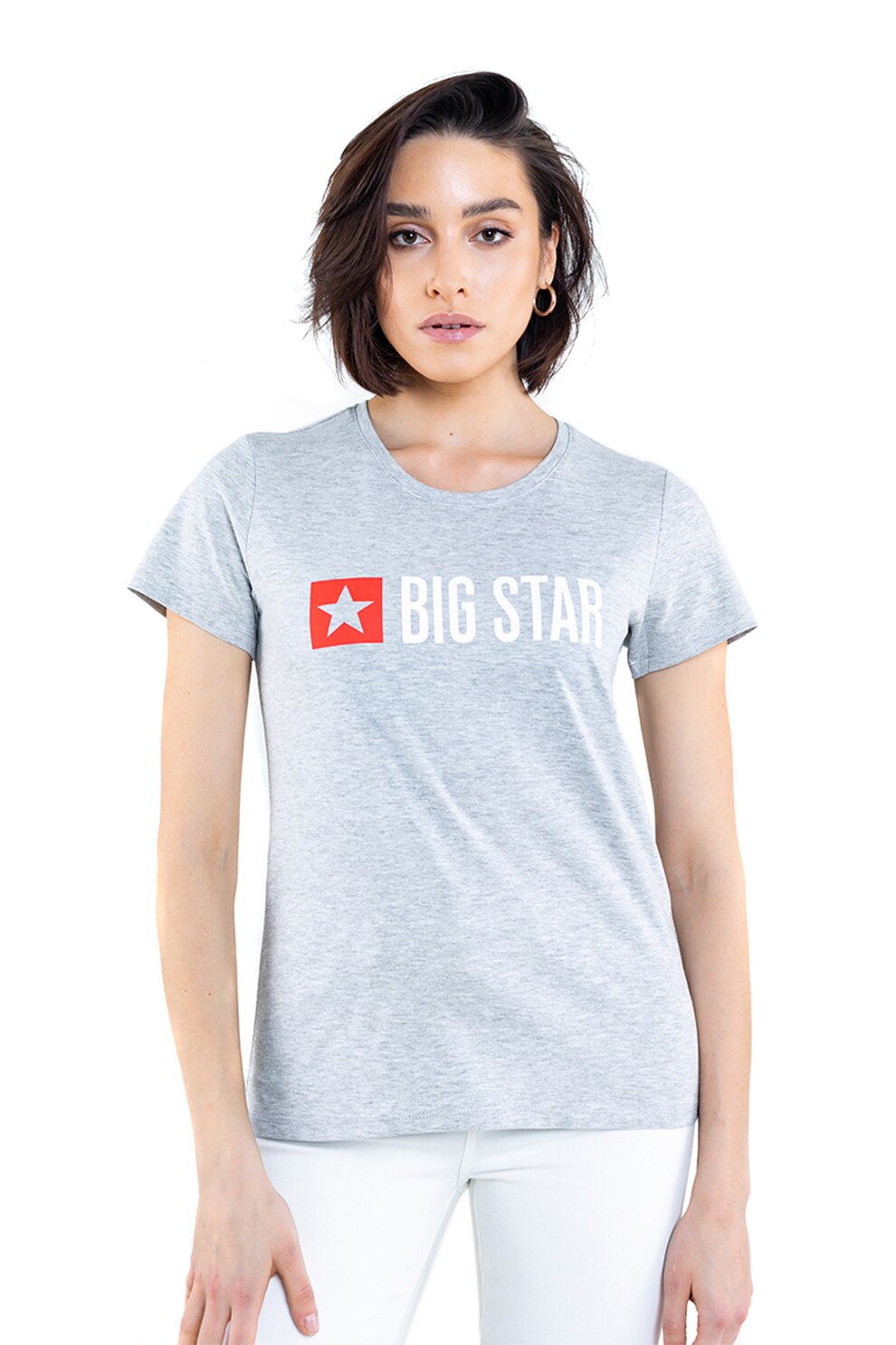 Big Star, Tricou cu imprimeu logo, Gri melange