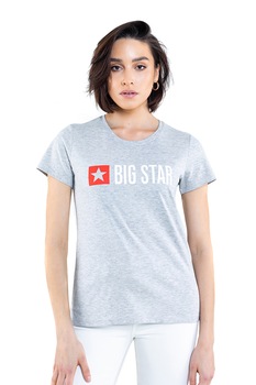 Big Star, Tricou cu imprimeu logo, Gri melange Big Star, Tricou cu imprimeu logo, Gri melange