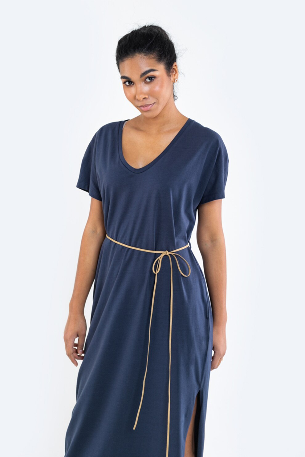 Big Star, Rochie cu decolteu in V si slituri laterale, Bleumarin
