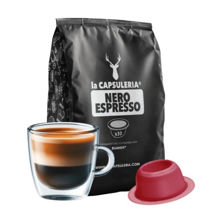 Capsule Cafea Nero Espresso La Capsuleria, 10 capsule, compatibile cu Bialetti