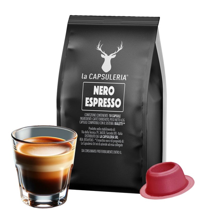 Cafea Nero Espresso, 10 capsule compatibile Bialetti®*, La Capsuleria
