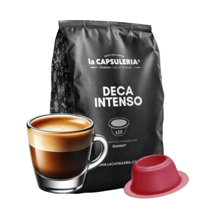 Capsule Cafea Deca Intenso La Capsuleria, 10 capsule, compatibile cu Bialetti