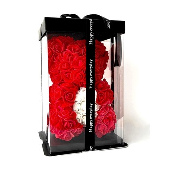 Ursulet din trandafir de sapun, Bear, rosu, 100 fire, 25 cm Ursulet din trandafir de sapun, Bear, rosu, 100 fire, 25 cm