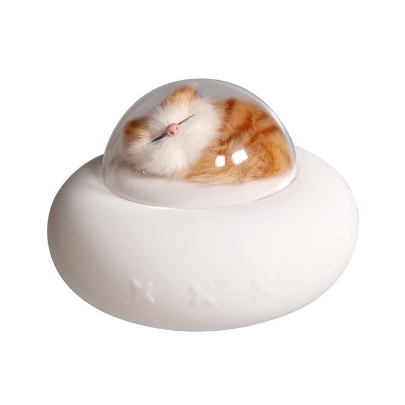 Lampa de veghe, Model pisica, USB, Reincarcabila, Alb/ Maro