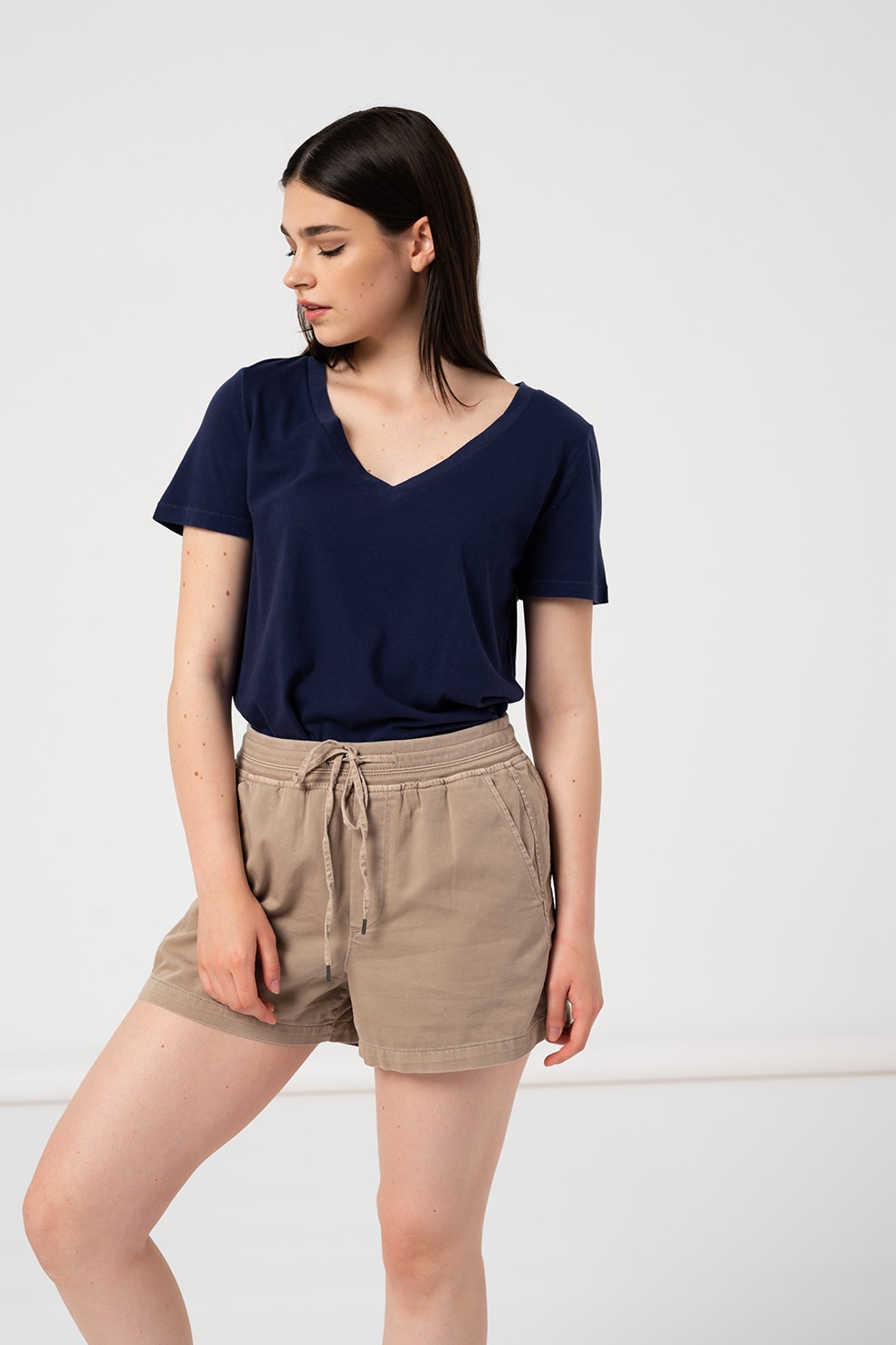 GAP, Tricou din bumbac organic cu decolteu in V, Bleumarin