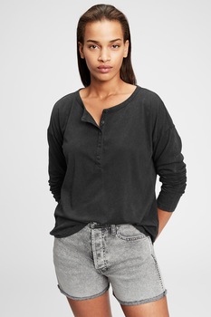 GAP, Bluza de bumbac organic cu maneci cazute, Negru, L GAP, Bluza de bumbac organic cu maneci cazute, Negru, L